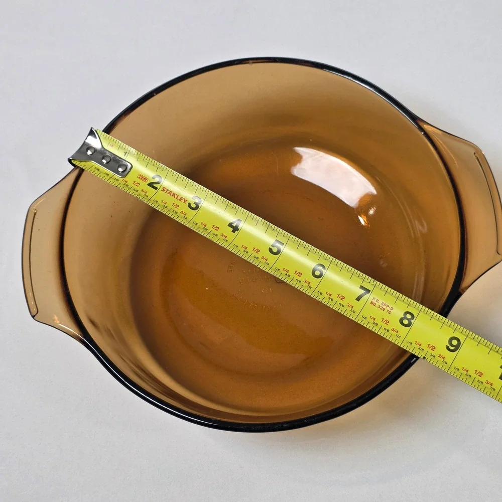 Anchor Hocking Casserole Dish 1.5 QT Amber Glass Round Tab Handle 437 Vintage
